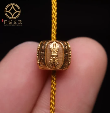 Original S925 Silver Gold-Plated Natural Agarwood Barrel Beads with Embedded Vajra Pestle and Six-Syllable Mantra Loose Beads for DIY Accessories