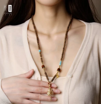 Vietnamese Premium Agarwood Vintage Bead Chain - Sandalwood Buddha Plaque and Thangka Pendant Necklace