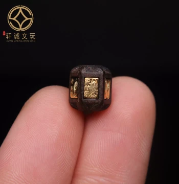 Original S925 Silver Gold-Plated Beads with Natural Agarwood Inlay – Wealth Mantra Hexagonal Barrel Beads for DIY Bracelets