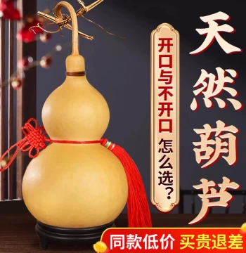 Natural Gourd Pendant with Dragon Head Handle - Lucky Open-Top Decoration for Living Room or Entryway, Large Size Collectible