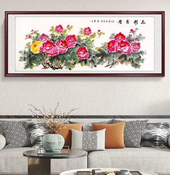 Hand-Painted Peony Chinese Art: 'Blooming Prosperity' Wall Scroll by Renowned Artist – Traditional Living Room Decor