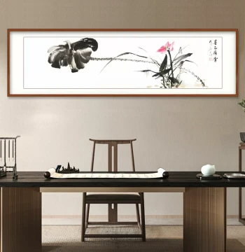 Hand-Painted Chinese Ink Flower and Bird Art – Lotus Painting for Modern Chinese Living Room, Bedroom, or Dining Room Decor