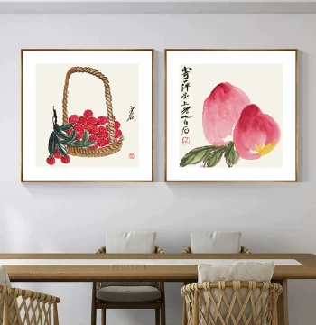Qi Baishi Chinese Painting New Chinese Style Decorative Art for Living Room Background Wall, Dining Room, and Tea Room - Ink Wash Shrimp, Lychee, and Lotus Hanging Scroll