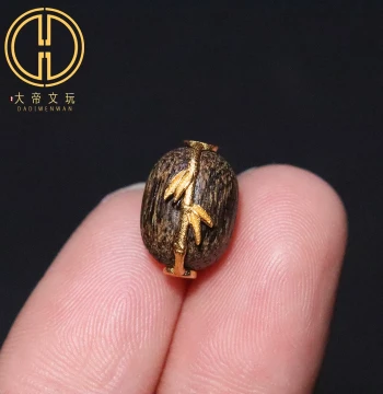 Pure Silver S925 Natural Agarwood Inlaid Bamboo Section Barrel Beads, Spacer Beads, Loose Beads for Bodhi Bracelet DIY Accessories