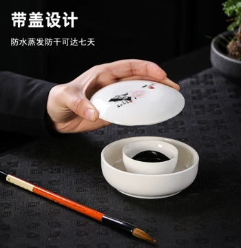 Hot Pot Inkstone with Lid, Multi-Functional Non-Drying Inkstone for Calligraphy, Sealed Ink Box and Ink Well, Four Treasures of the Study