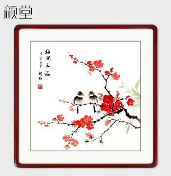 Yantang Original Hand-Painted Square Chinese Bird-and-Flower Painting for Living Room Bedroom New Chinese Style Decor