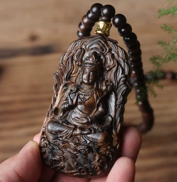 Agarwood Buddha Plaque Mahasthamaprapta Bodhisattva Pendant Necklace, Zodiac Horse Guardian Amulet, Ben Ming Year Car Hanging Ornament