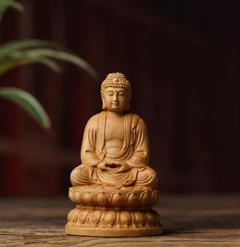 Thuja Wood Carved Lotus Seated Statue of Vairocana Buddha, Shakyamuni Buddha Ornament for Home Worship and Craft Gift