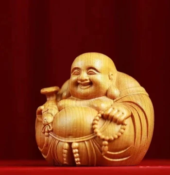 Thuja Wood Maitreya Buddha Handheld Ornament - Car Decoration, Harmony Symbol, Cultural Play Piece, Wooden Laughing Buddha Craft