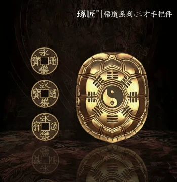 Zhuojiang Sancai Handheld Copper Turtle Shell Ornament Wenwan Stress Relief Decor Enlightenment Series Turtle Divination Copper Coin Shaking Turtle Shell