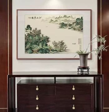 'Dwelling in the Fuchun Mountains' Landscape Painting - New Chinese Style Small Solid Wood Frame Art for Entryway, Living Room, Hallway, or Dining Room