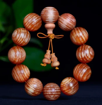 Imperial Blood Dragon Wood Beaded Bracelet - Straight Grain, High Oil Content, Translucent Amber Wood, Unlacquered for Easy Patina, Northern Agarwood Pine Resin Collectible