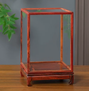 Rosewood Carved Ming-Style Glass Display Case for Guanyin Statues, Collectibles, Wine Bottles, and Antique Crafts - Customizable Dust Cover