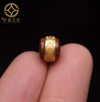 Original S925 Silver Gold-Plated Natural Agarwood & Sandalwood Barrel Beads with Five Mantras - Loose Beads for DIY Jewelry