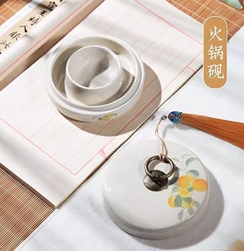 Lanzhai Design Green Plum Ceramic Hotpot Inkstone with Lid, Calligraphy Ink Box, Ink Butterfly, Brush, Ink Liquid, Non-Drying Ink Pool, Moisture-Retaining Ink Dish for Calligraphy
