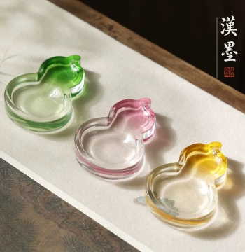 Crystal Gourd Ink Stone with High-Aesthetic Brush Rest - Multi-Function Ink Slab for Calligraphy Beginners and Students