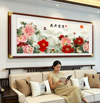 Blooming Flowers Bring Prosperity Living Room Wall Art Peony Painting New Chinese Style Sofa Background Decor 2026 New National Painting Mural