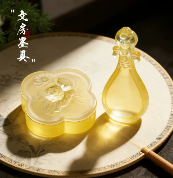 Four Treasures of Study Ink Box Ink Dish Calligraphy Special Girls Hotpot Inkstone with Lid Non-Drying Ink Pad Moisturizing Ink Pool Glass Brush Rest Gift for Beginners