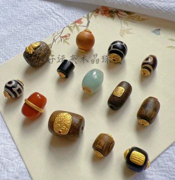 925 Ancient Method Silver Five-Sutra Beads with Hetian Jade, Agarwood, and Sandalwood Multi-Gem Barrel Beads for Bracelets and Necklaces