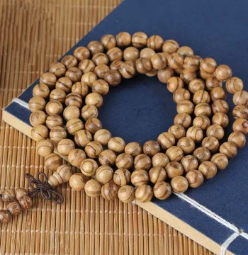 Vietnamese Agarwood 108-Bead Buddhist Prayer Bracelet, Ebony, Rosewood, Golden Nanmu, Huanghuali, and Golden Sandalwood Bracelet
