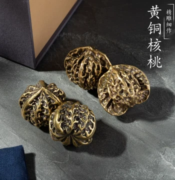 Pair of Solid Brass Lion's Head and Official's Hat Style Walnut Hand Pieces for Collecting and Display