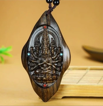 Vietnam Nha Trang Aged Agarwood Freeform Pendant, Thousand-Hand Guanyin Handheld Piece, Car Hanging Ornament, Cultural Wood Carving Necklace