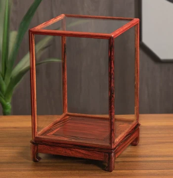 Redwood Glass Display Case for Hong Suanzhi Ornaments, Antiques, Vases, Guanyin or Buddha Statues; Custom Transparent Dust-Proof Showcase Box