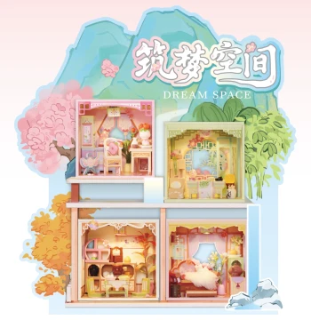Dream Space DIY Miniature House Building Model Kit - Fantasy Indoor Scene Ornaments with Traditional Chinese Four Seasons Theme