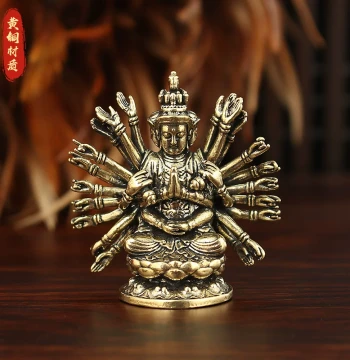 Thousand-Hand Guanyin Buddha Statue, Pocket-Sized Retro Ornament for Mini Altar Worship