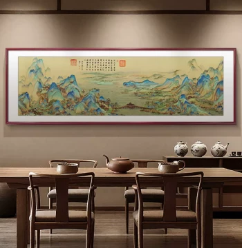 A Thousand Li of Rivers and Mountains Mural, Living Room Hanging Art, New Chinese Style Landscape Painting, Office and Sofa Background Wall Decor