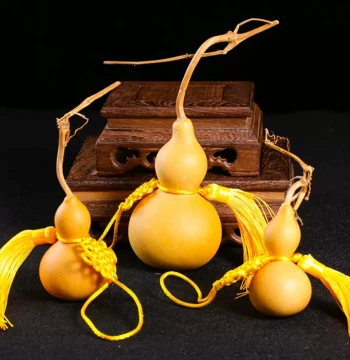Natural Gourd Ornament with Five Emperors Coins and Large Dragon Head Finial for Home and Office Fortune and Wellness