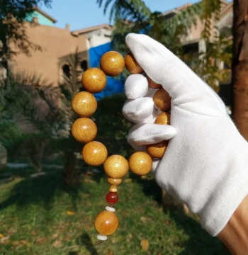 Golden Nanmu Wood 108-Bead Buddhist Prayer Bracelet for Men, Zhen Nan Yin Agarwood 108-Bead Bracelet, Prayer Beads, Aged Material Collectible Bracelet