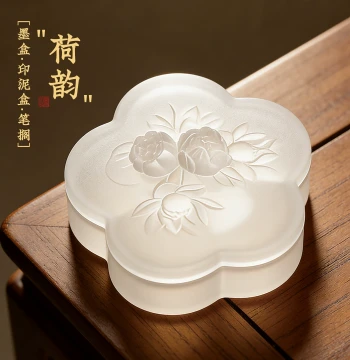 Ink Box and Saucer Set for Girls' Calligraphy - Hot Pot Inkstone with Lid, Moisture-Retaining Ink Pool, Brush Rest, and Gift Set for Beginners
