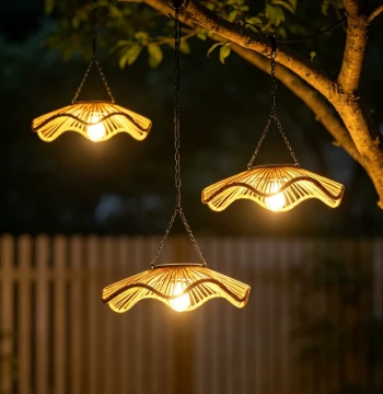 Solar Hanging Light for Outdoors - Courtyard Lantern Tree Hanging Lamp - Chinese Rattan Style for Patio and Trendy Small Yard Decor