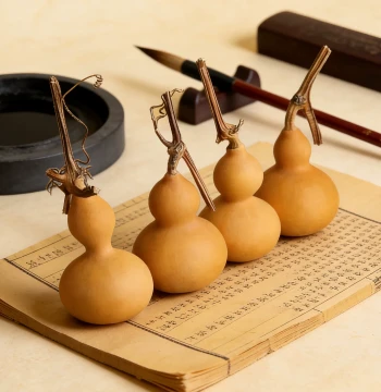 Natural Gourd Hand-Rolled Wenwan Ornament with Dragon Head Stem - Premium Mini Palm-Sized Gourd