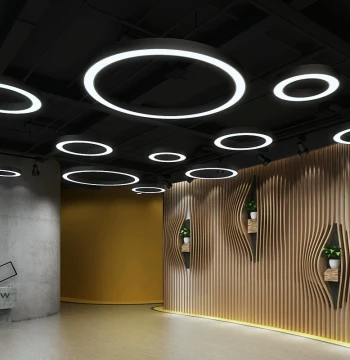 LED Circular Ring Pendant Light for Office, Gym, and Store Lobby - Industrial Style Round Fixture