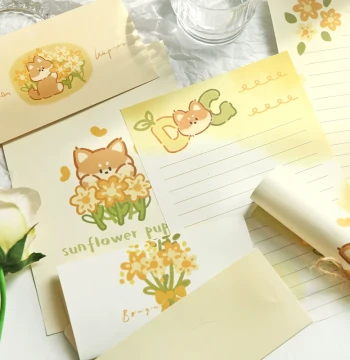 Fresh Style Puppy Envelope and Letter Paper Set, Artistic Stationery, Romantic Cute Cat Greeting Cards and Love Letters