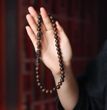 Agarwood Carved 'Four No's Buddha' Double-Loop Bracelet - New Chinese Style Prayer Beads for Meditation and Car Hanging Ornament