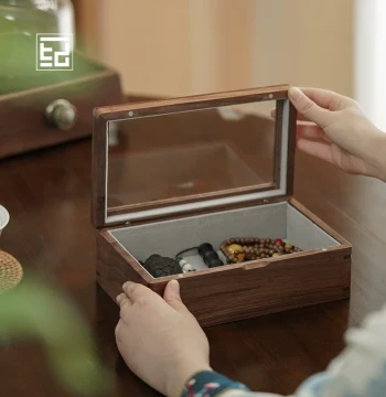 Black Walnut Jewelry Box - Premium Storage for Walnuts, Agarwood Beads, and Bamboo Carvings