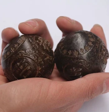 Pair of Solid Agarwood Health Balls for Elderly Hand Exercise, Massage, and Wellness Play