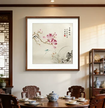 Song Style Aesthetic Living Room and Dining Room Wall Art, Chinese Painting for Tea Room Zen Decor