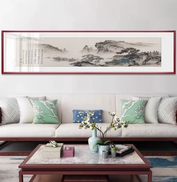 Wangyunlou Living Room Landscape Painting, Dwelling in the Fuchun Mountains, Traditional Chinese Ink Art for Office and Home, Framed Wall Scroll