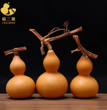 Hand-Rolled Gourd Ornament with Iron-Wrapped Gold Finish, Purple Skin Carved Walnut Oil Treatment