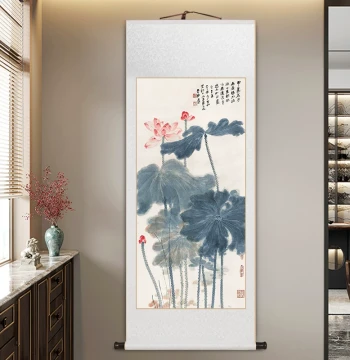 Zhang Daqian Ink Wash Lotus Scroll Painting - Traditional Chinese Bird-and-Flower Art for Study, Tea Room, Entryway, or Living Room Decor