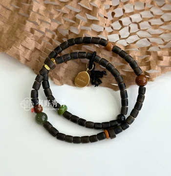 Youye Qingqing 'Moonwalk Among Pines' Original Design Agarwood Barrel Bead Bracelet - Zen Chinese Style Multi-Treasure Collectible