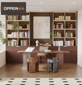 Oppein Bookcase, Study Room Display Cabinet, Full-Wall Custom Bookshelf, Whole-House Custom Storage Cabinet, Chinese Style Living Room Wall Unit