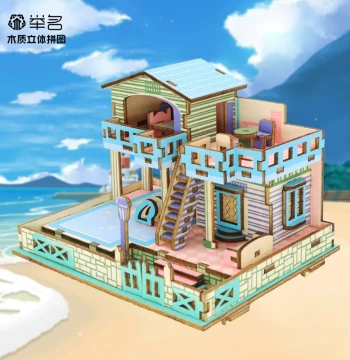3D Wooden Puzzle Architecture Model - Educational DIY Building Kit for Kids and Girls, Laser-Cut Blocks