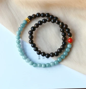 Natural Grade A Jadeite Round Bead Bracelet with Agarwood - Original Two-Loop Design for Women