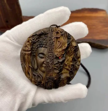 Hand-Carved Agarwood Pendant: Buddha and Demon in One Thought, Good and Evil, Peace Amulet