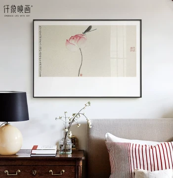 Xue Jiye x Qianxiang Film New Chinese Style Living Room Decor Sofa Background Wall Zen Chinese Painting Lotus Mural